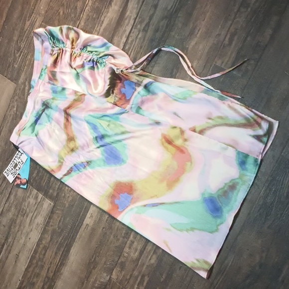 Future Collective Dresses & Skirts - Future Collective Marbled Silk Curved Hem Midi Skirt